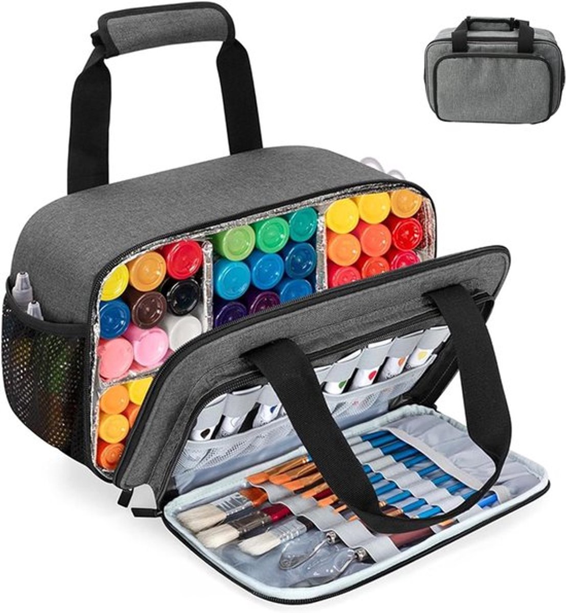 Verf Organizer Ruime Opslag - Acryl Verf Houder - Art Supply Organizer - Tas met Aluminiumfolie Liner - Tot 54 Flessen (2 oz) - Snelle Toegang