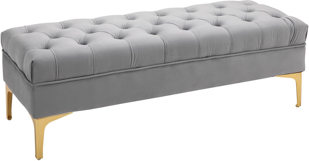 Bankje - bedbankje - schoenenbankje met opstaande poten - slaapkamer - fluweel - lichtgrijs