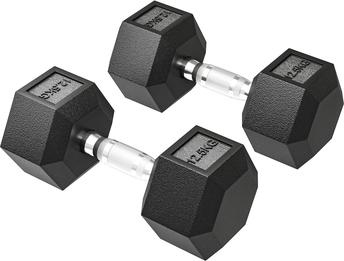 Halters met geribbelde handgrepen - gietijzeren halters - 2 x 12 - 5 kg voor thuis - sportschool - krachttraining