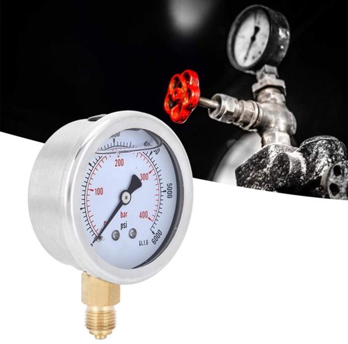 Drukmeter 0-400 bar - Radiale manometer - Roestvrij staal - 1/4 BSP aansluiting - 68mm diameter - Geschikt voor machines