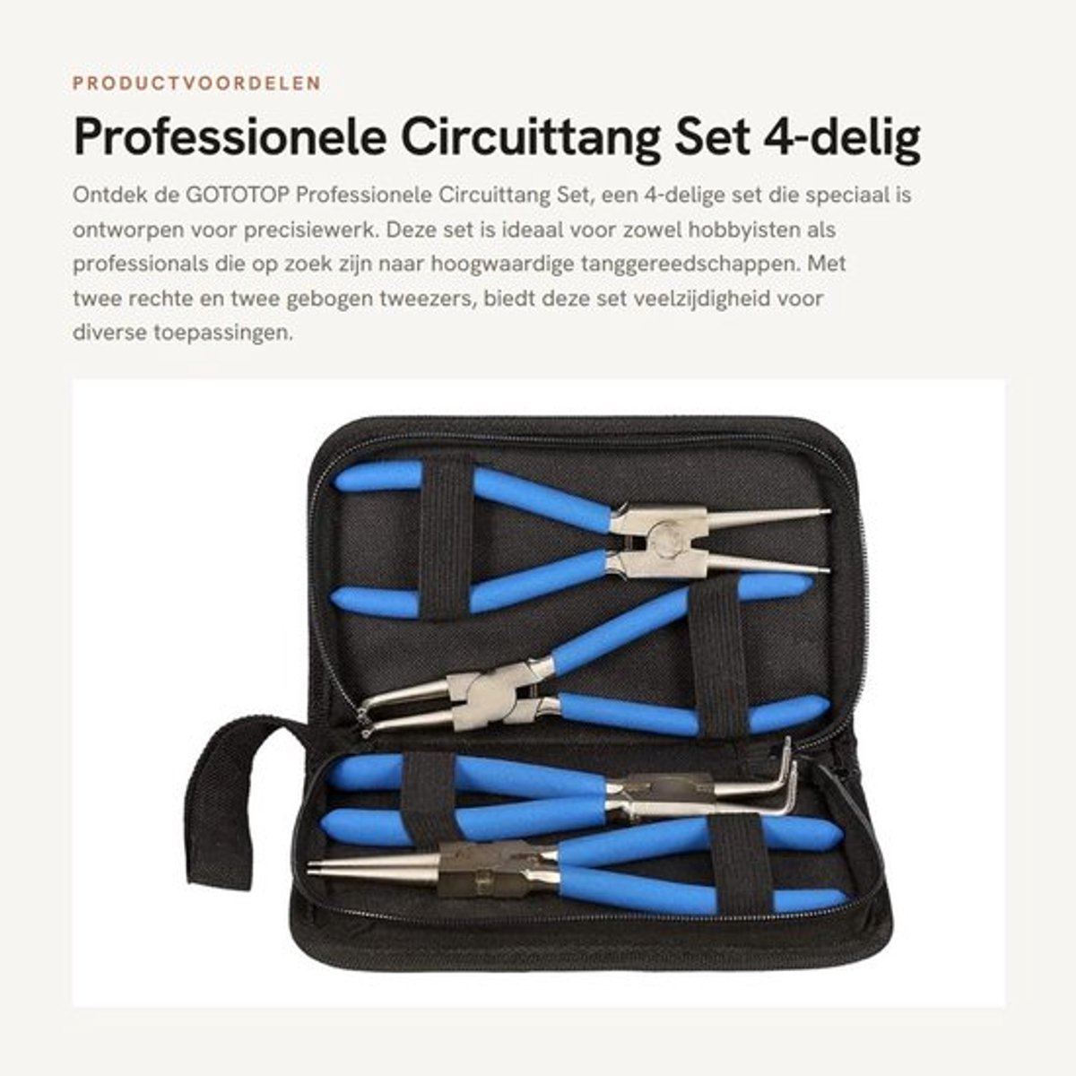 Professionele Circuittang Set - 4-delig - Ergonomische Handgreep - Geschikt voor Elektronica - Precisietang - Handgereedschap - Zwart