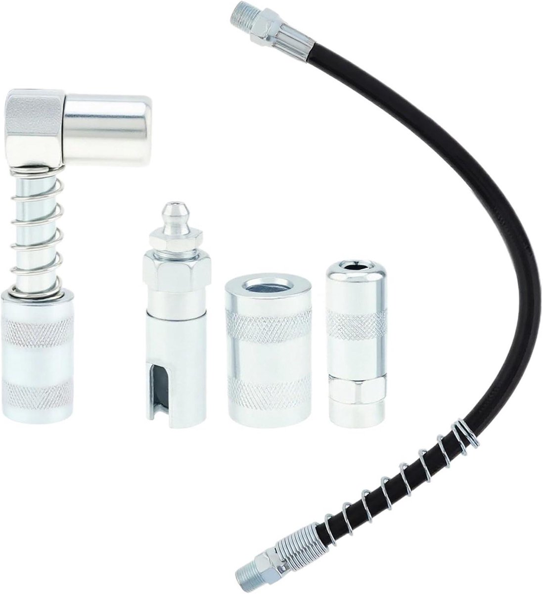 Smeergereedschap Set - Vetspuit Accessoires - Onderhoud Voertuigen - Flexibele Slang - 5 Delig - Zilverkleurig