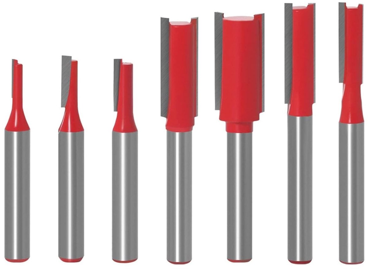 Set van 7 Flush Trim Frees met Dubbele Vleugel, 6mm Schacht, Ideaal voor Houtbewerking en Precisiefreeswerk