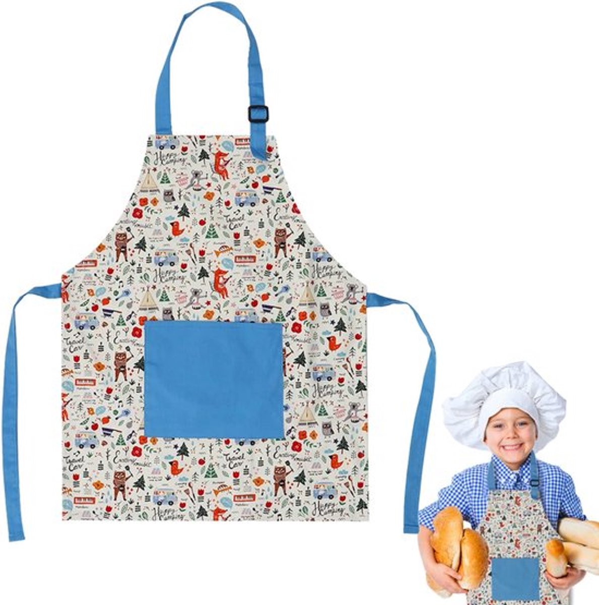 Kinderschort met zak, kinderkoksschort voor schilderen, koken, bakken, verstelbare nekbanden
