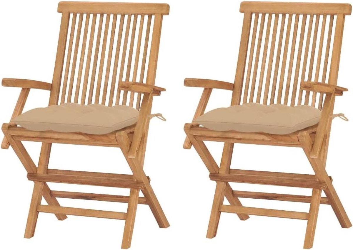 Tuinstoelen met kussens - Terrasstoelen buiten - Buiten Zitten - Massief teakhout - 2 stuks - Beige
