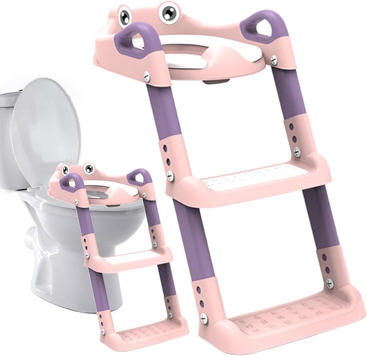Toiletbril met ladder - Potje trainer - Zindelijkheidstraining - Verstelbare hoogte - 47.2 x 35.5 cm - Roze