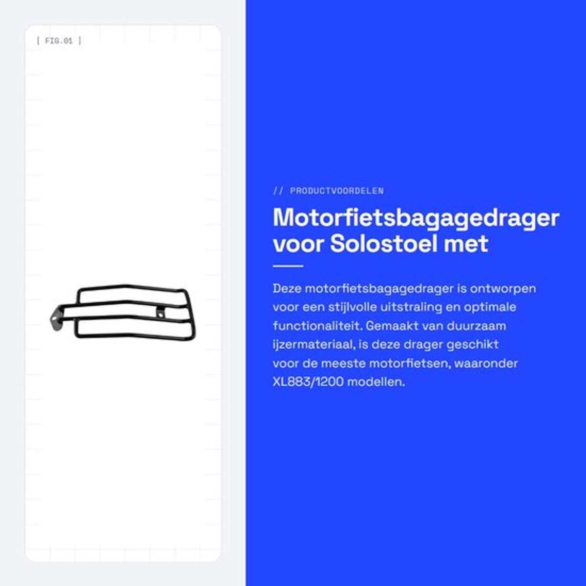 Motorfietsbagagedrager Gebogen Rekontwerp - Steunrek - Compatibel met XL883/1200 - Duurzaam IJzermateriaal - 14,5 x 36,5 cm - Geschikt voor de meeste Motorfietsen - Bagagerek