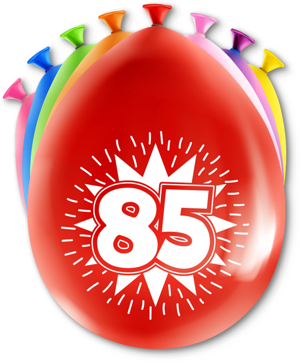 LUQ – Latex Ballonnen Happy Party 85 Jaar – 8 Stuks – Veelkleurig – Verjaardag Decor – Feest Versiering – Helium Ready