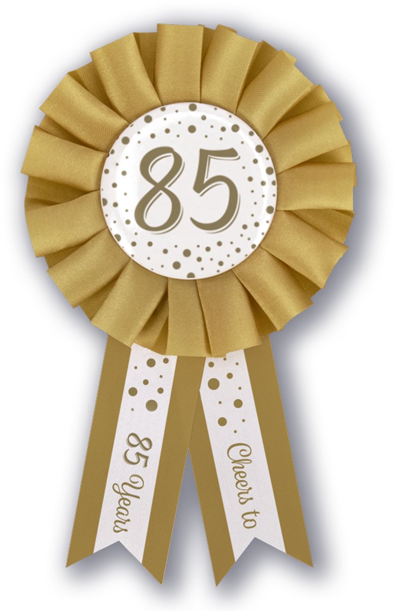 BTH – Rosette 85 Jaar – Goud-Wit – – Verjaardag Decoratie – Feest Accessoire – Button