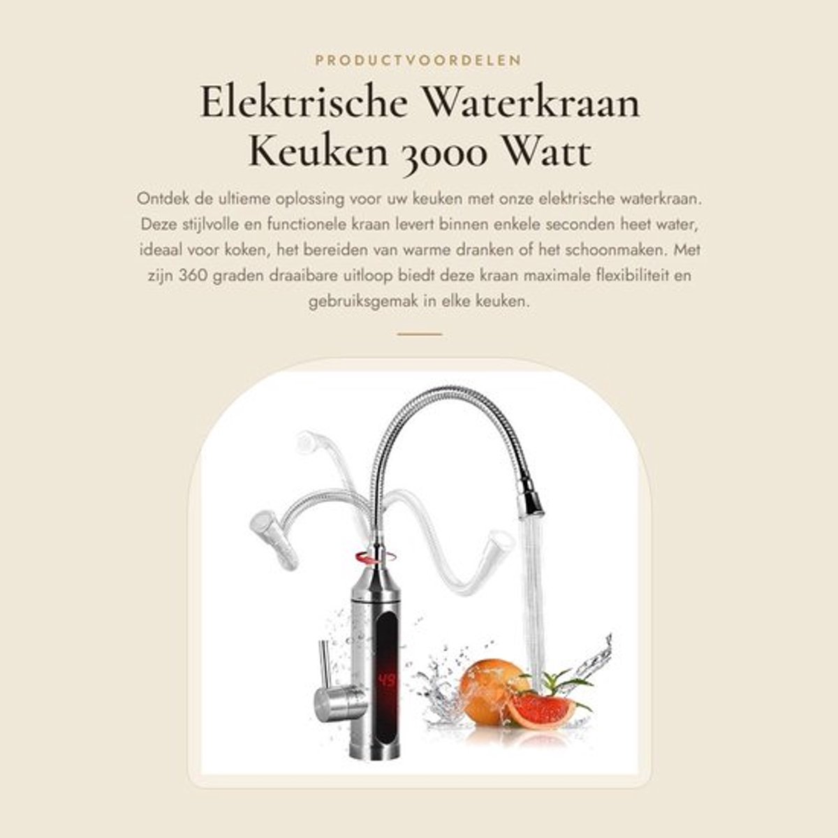Elektrische Waterkraan - Keuken - 3000 Watt - 360 Graden Rotatie - Hot Water Tap - Voor Binnengebruik - Zilver