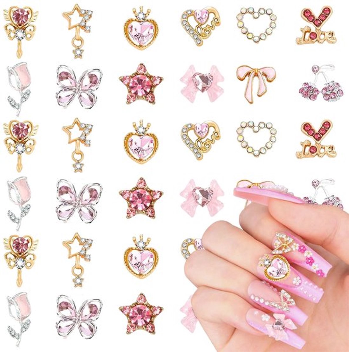 Nagelcharms 48-delig - Y2K Decoraties - Hart/Ster/Kers/Tulp - 3D Legering - Strass/Edelstenen - Hoogwaardige Afwerking - Nageldecoraties