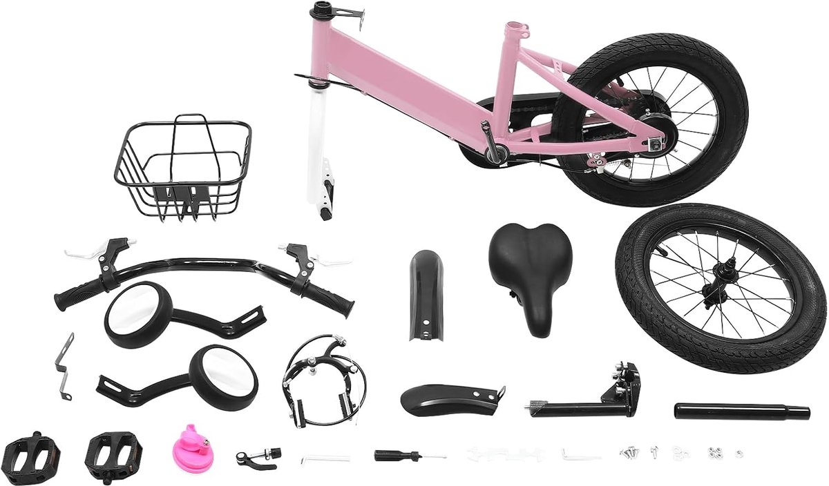 Kinderfiets - Meisjesfiets Kinderloopfiets - Buiten Fietsen - Hoog Koolstofstaal Frame - 14 inch - Roze