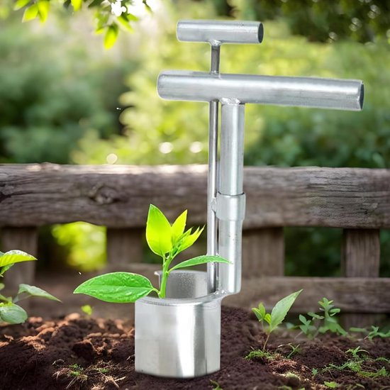 Bloembollenplanter - Tuinplanter Bolengraver - Planten van bollen - Roestvrijstalen constructie - 35 cm - Zilver — afbeelding 2