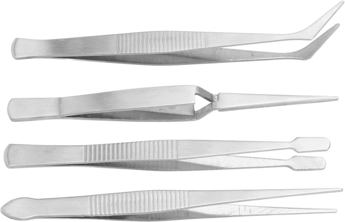 Naaimachinepincet - 4-delig Flexibel Pincet met Punt Elleboog Brede Punt Kruisclip Roestvrijstalen Lang Pincet voor Naaigereedschap Ambachten Broek Trui Gebreide Kleding