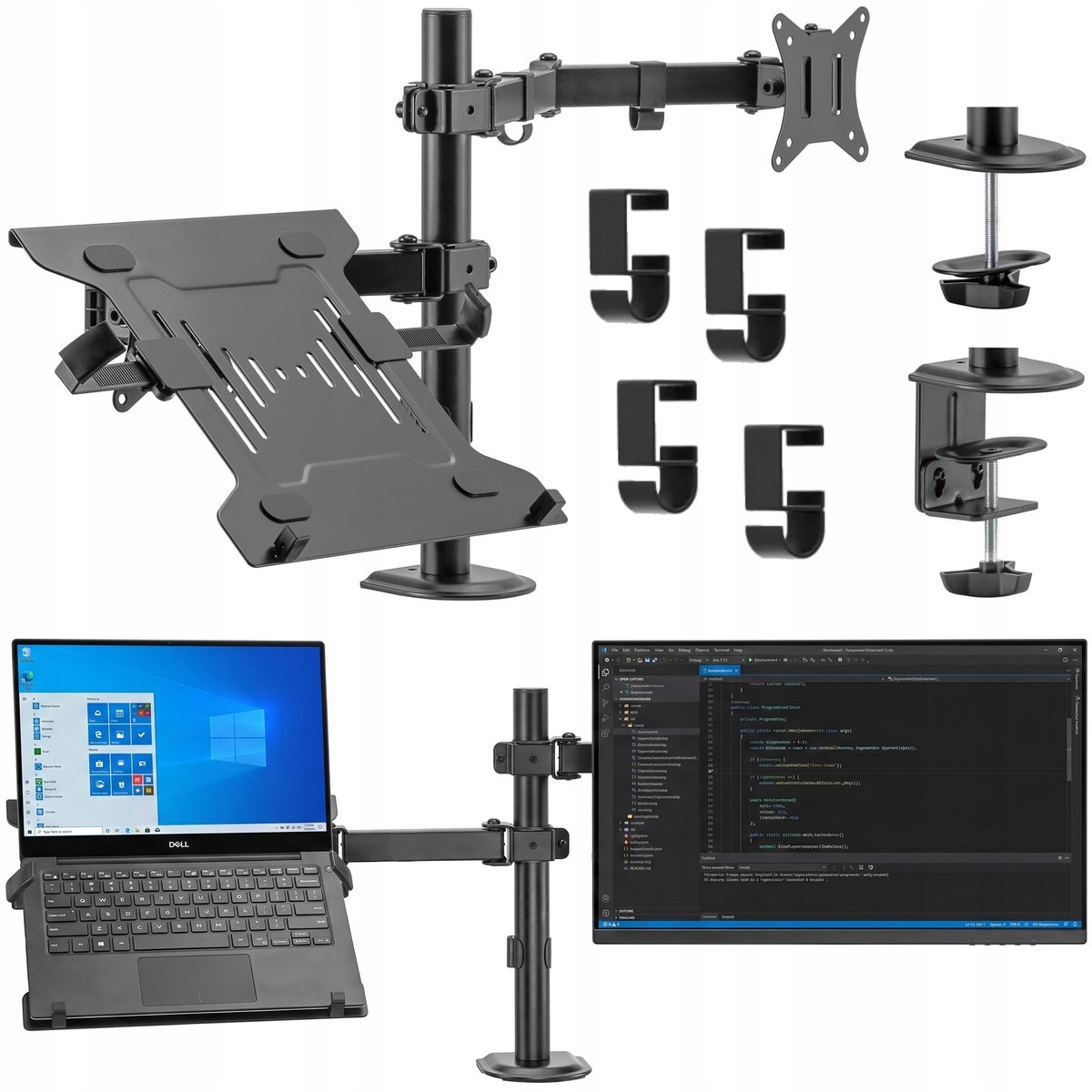 Dubbele Monitor- & Laptoparm - VESA, Draaibaar, Kantelbaar