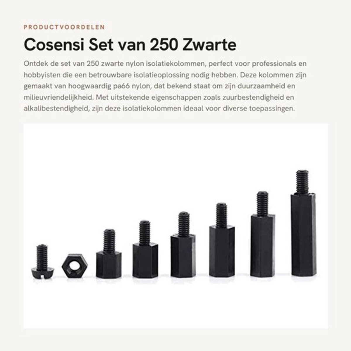 Set van 250 Zwarte Nylon Isolatiekolommen - Duurzaam en Milieuvriendelijk - Ideaal voor Isolatie - Stabiele Eigenschappen - Geschikt voor...
