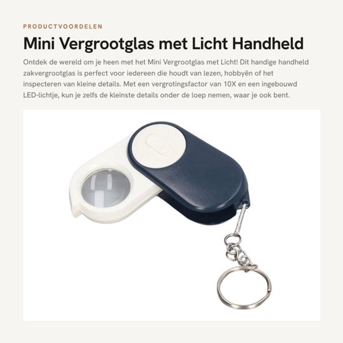 Mini Vergrootglas met Licht - Handheld Zakvergrootglas - 10X Vergroting - Verlicht voor Lezen - Inspectie en Hobby - Inclusief Sleutelhanger