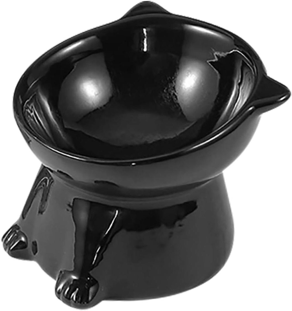 Keramische Verhoogde Voerbak - Kattenbak Verhoogd - Comfortabel Eten - Gladde Mondrand - 13.5 x 13.5 x 10.5 cm - Zwart