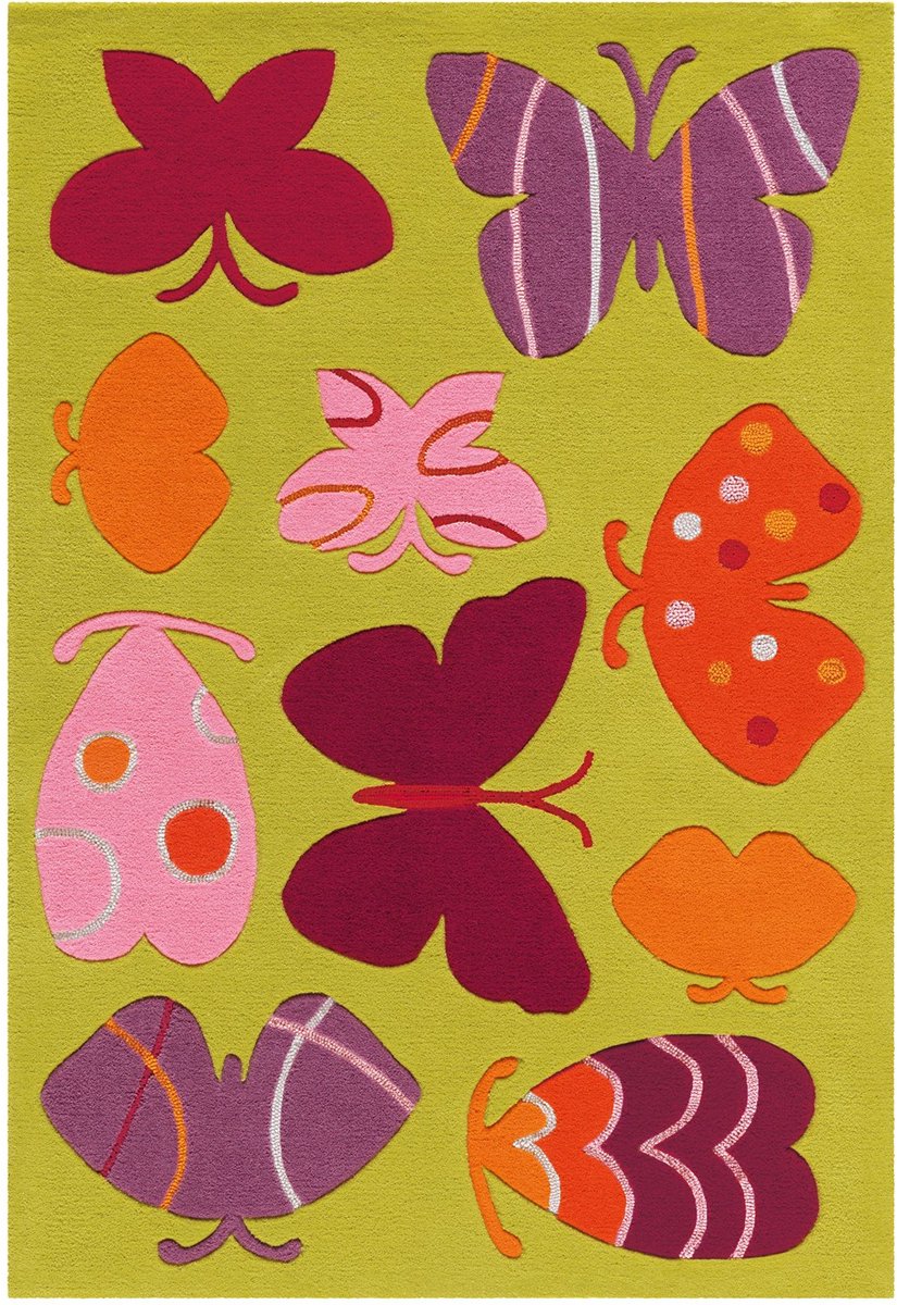 Padiro kindervloerkleed 110 x 160 cm - meerkleurig - speels kindermotief - met vlindermotief - met zonnemotief - geschikt voor vloerverwarming - van modacryl