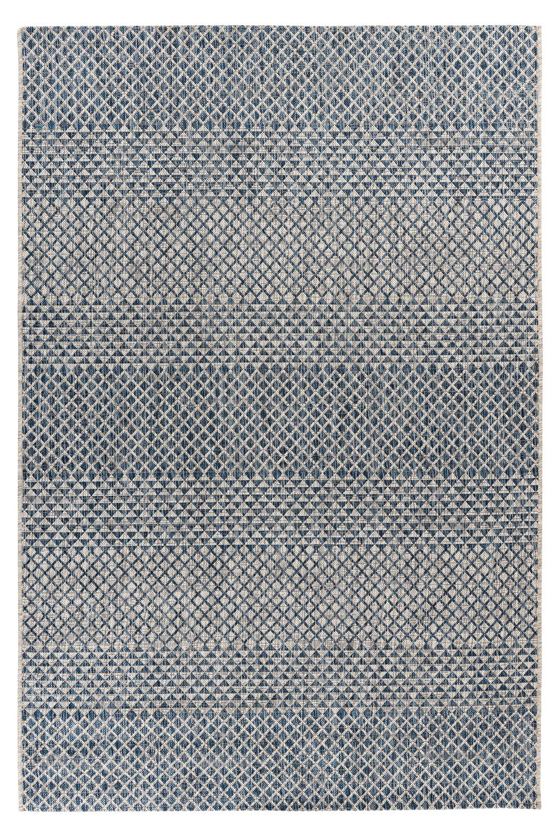 Padiro laagpolig vloerkleed 80 x 150 cm - blauw - geometrisch gestipt patroon - geschikt voor vloerverwarming - van polypropyleen