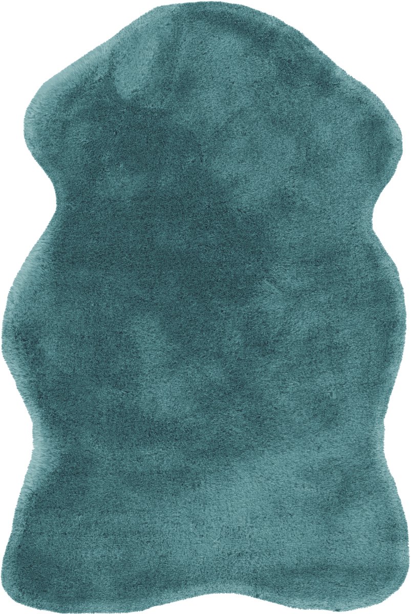 Padiro hoogpolig vloerkleed 60 x 90 cm - turkoois - modern effen design - geschikt voor vloerverwarming - van polyester
