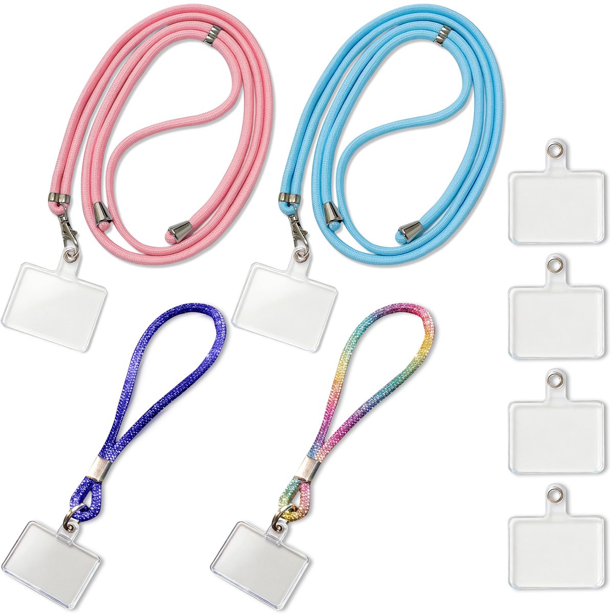 Omgoods - Set van 4 Mobiele Telefoon Lanyards met Verstelbare Pads voor Dagelijks Gebruik