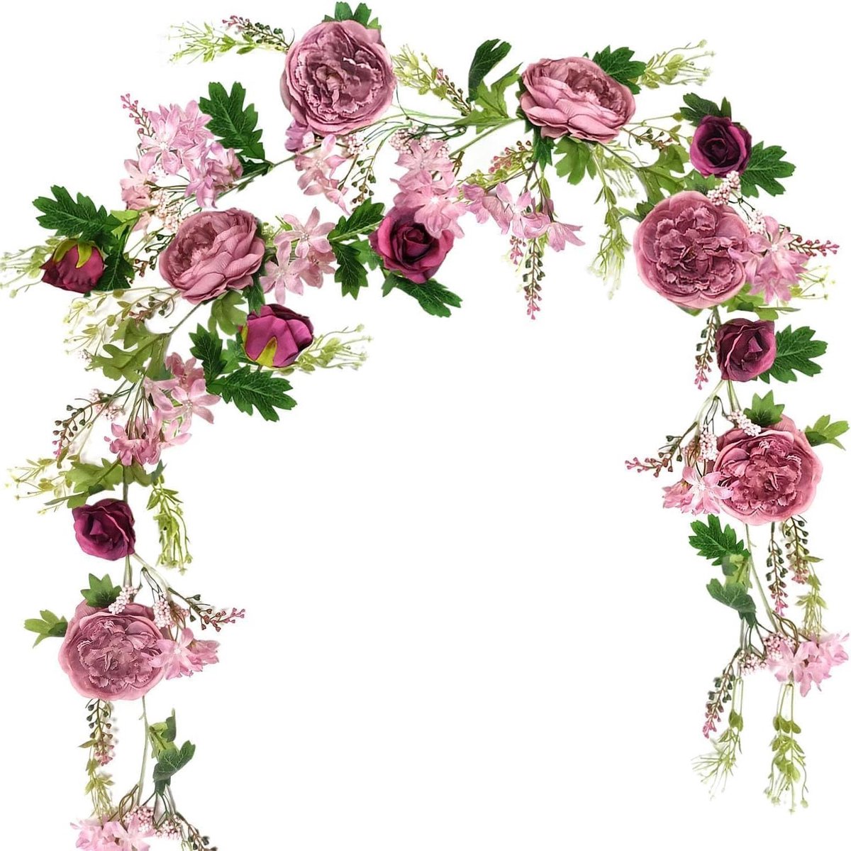 Bloemenslinger Pioenroos - Kunstbloemen slinger - Feestelijke decoratie - Realistisch handwerk - 183 cm lang - Paars