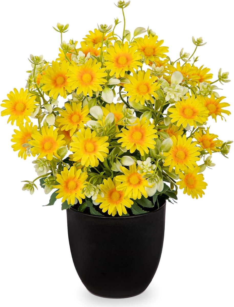Kunstmatige Madeliefjes in Zwarte Pot - Nepplant voor Thuisdecoratie, Kantoor en Badkamer - Faux Bloemenarrangement voor Vitrine en Bureau