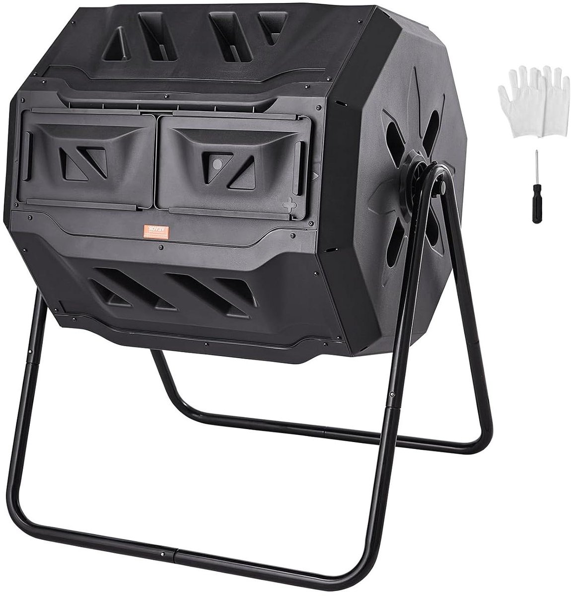 Compostbak Dubbele Kamer - Draaibare Compostbak - Afval Verwerken - 360 Graden Rotatie - 1627 L - Zwart