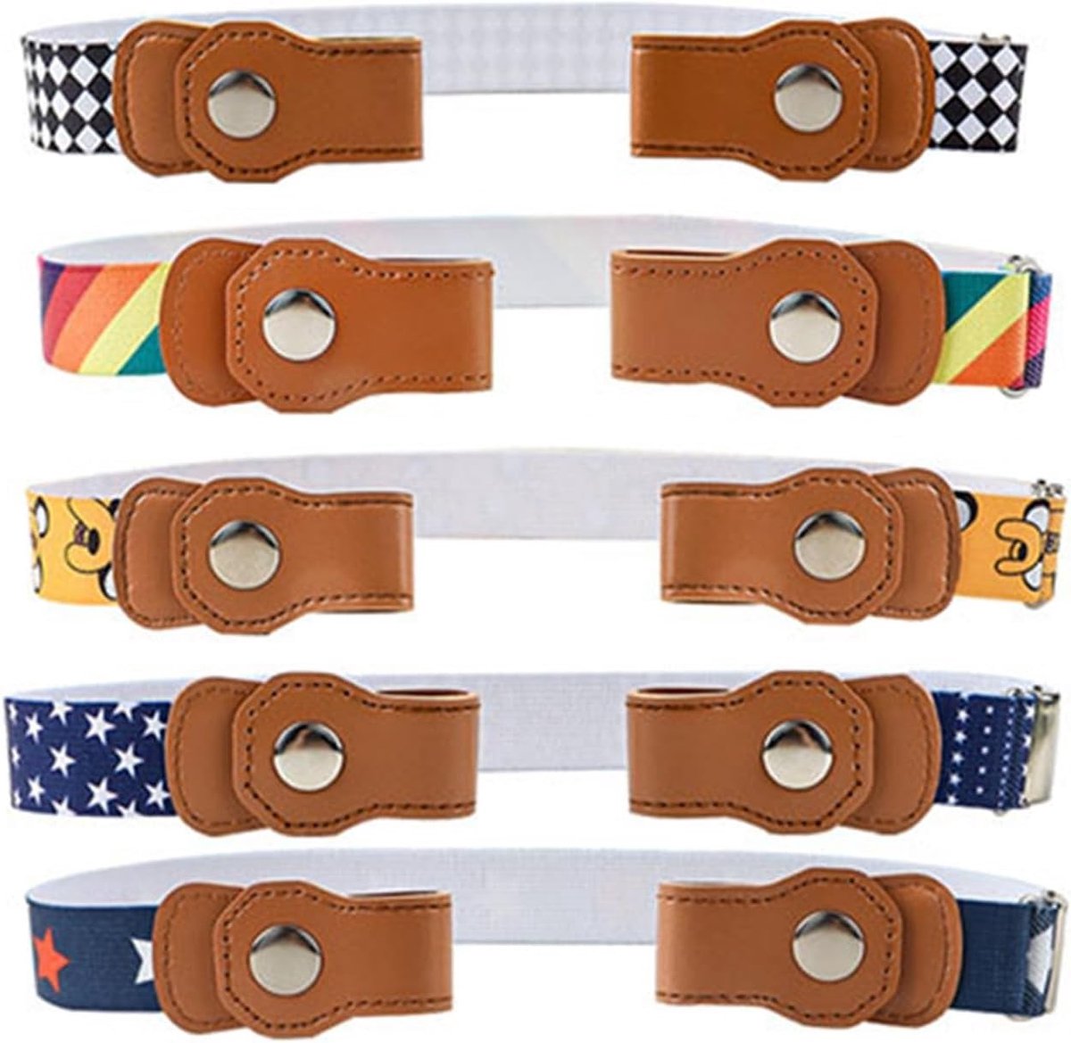 Verstelbare Stretch Riemen Set van 5, Buckleless Kinderriem voor Jeans, Elastisch en Comfortabel voor Dames, Heren en Kinderen, Multicolor, 35-50cm