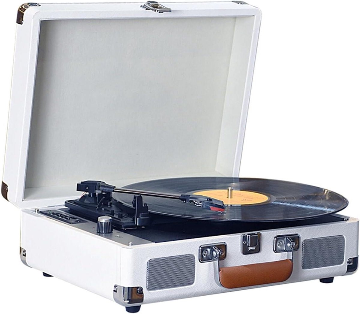 Platenspeler - Draaiafel Fonograaf - Muziek Luisteren - Ingebouwd HiFi Systeem - 37 x 36 x 15 cm - Bruin