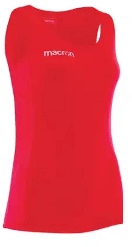 Felrode sporttop voor dames van Macron met logo.