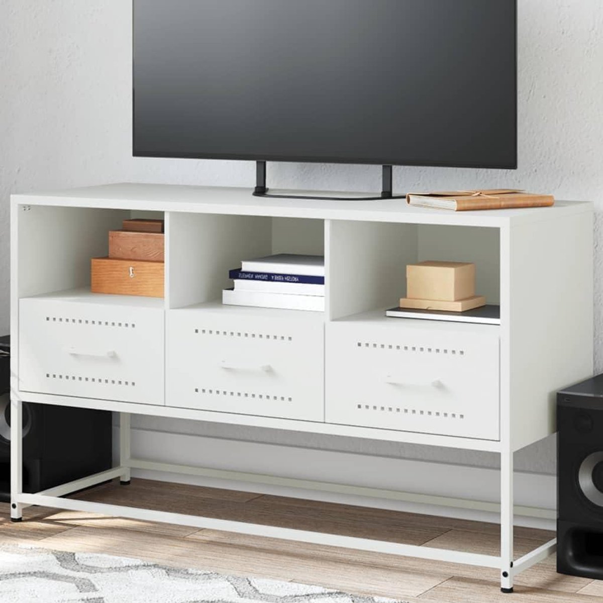 Tv-meubel - Tv-kast Woonkamer - Opbergen Multimedia - Industriële Stijl - 1005 x 39 x 605 cm - Wit
