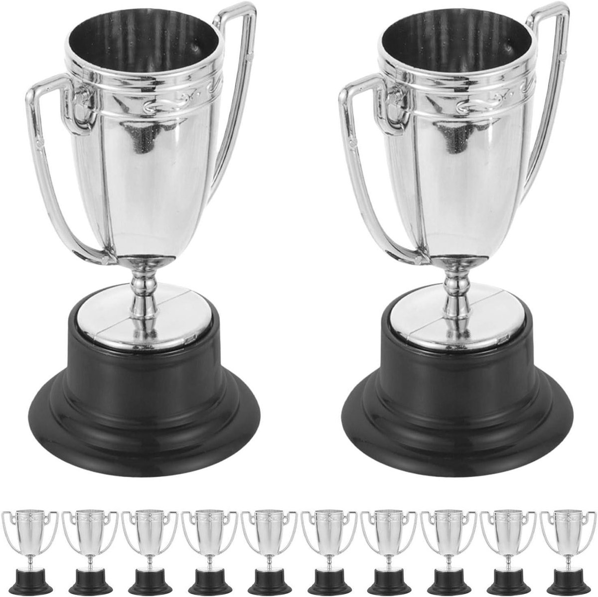 Mini Trofee Bekers - Winnaarsbekers Prijs - Wedstrijden Belonen - Lichtgewicht Plastic - 8.2 cm - Zilver