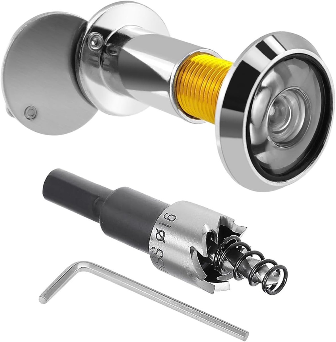 Wide angle deurspion met 220° zicht, verstelbaar voor deuren van 40-60 mm dikte, optische glazen lenzen en ring