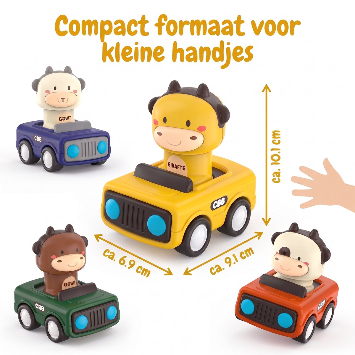 Namajunas -Speelgoed auto – speelgoed autos jongens, speelgoed auto set –cadeau voor kinderen van 1 2 3 jaar— 4 dierenauto's, druk-en-rijden, zonder batterijen, kleurrijk, vanaf 1 jaar, voor jongens en meisjes