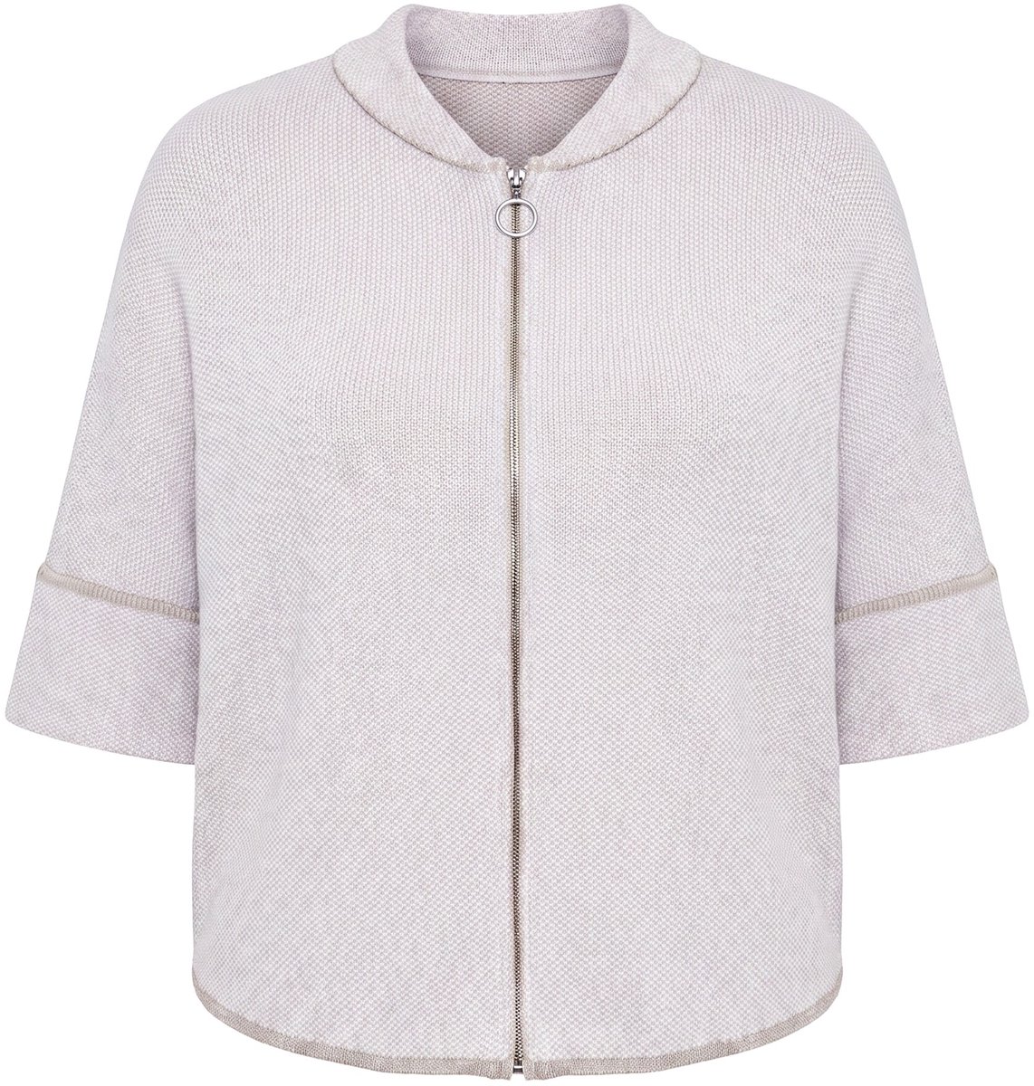Ulla Popken - Dames - Gebreid jasje van jacquard oversized rits 3/4-mouwen - Donker kiezel - Maat 62+