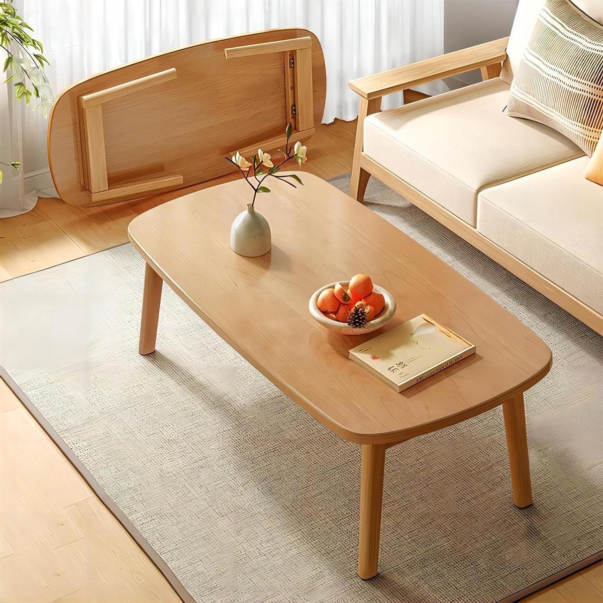 Ovale Salontafel - Bijzettafel Koffietafel - Woonkamer Inrichten - Massief Houten Poten - 100cm - Natuurlijk