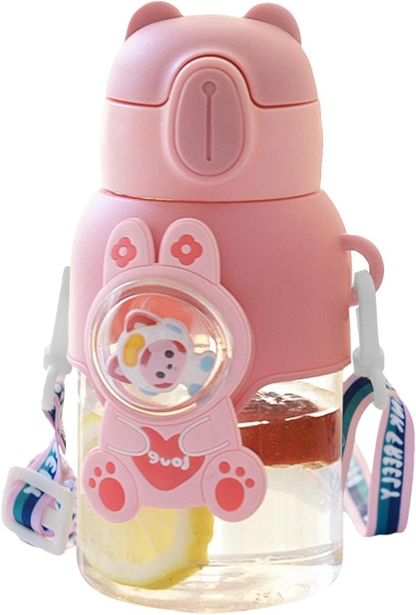 Water Bottle Kids - Kinderbeker Rietje - Hydratatie Onderweg - Lekvrij Ontwerp - 600 ml - Roze