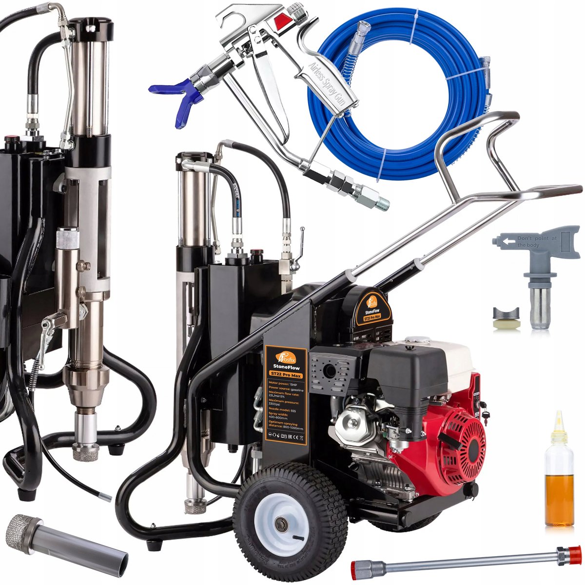 Rosfix Airless Verfspuit ST22 Pro Max - Spuitpistool met Spuitmond 655 - 15HP, 22L/min, 3300 psi
