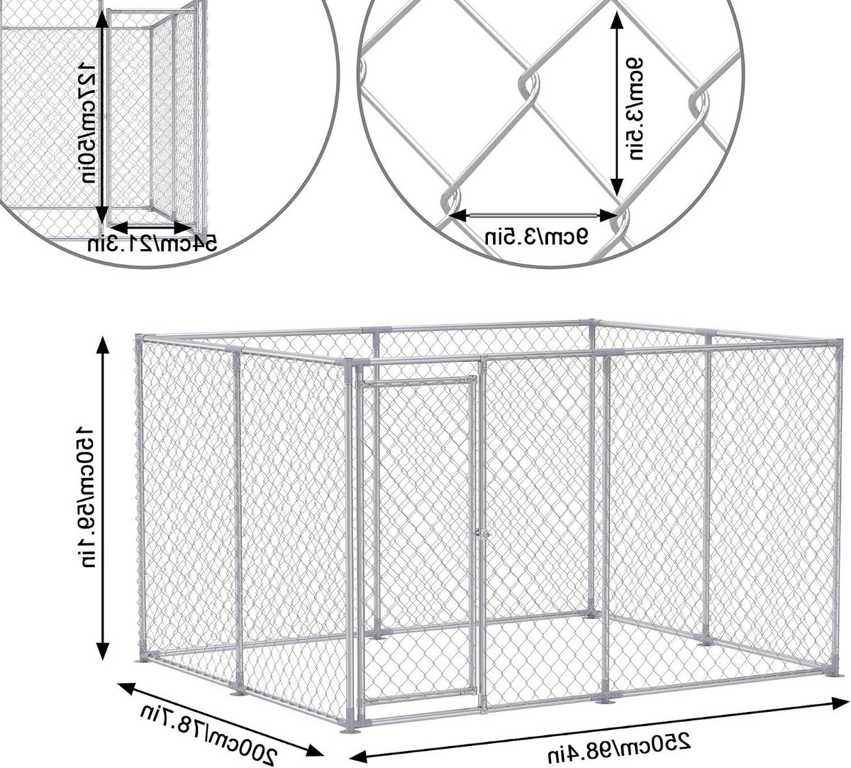 Hondenkennel Buiten - Dierenverblijf Hondenkooi - Veilige Dierentuin - Verzinkt Stalen Frame - 250 x 200 x 150 cm - Grijs