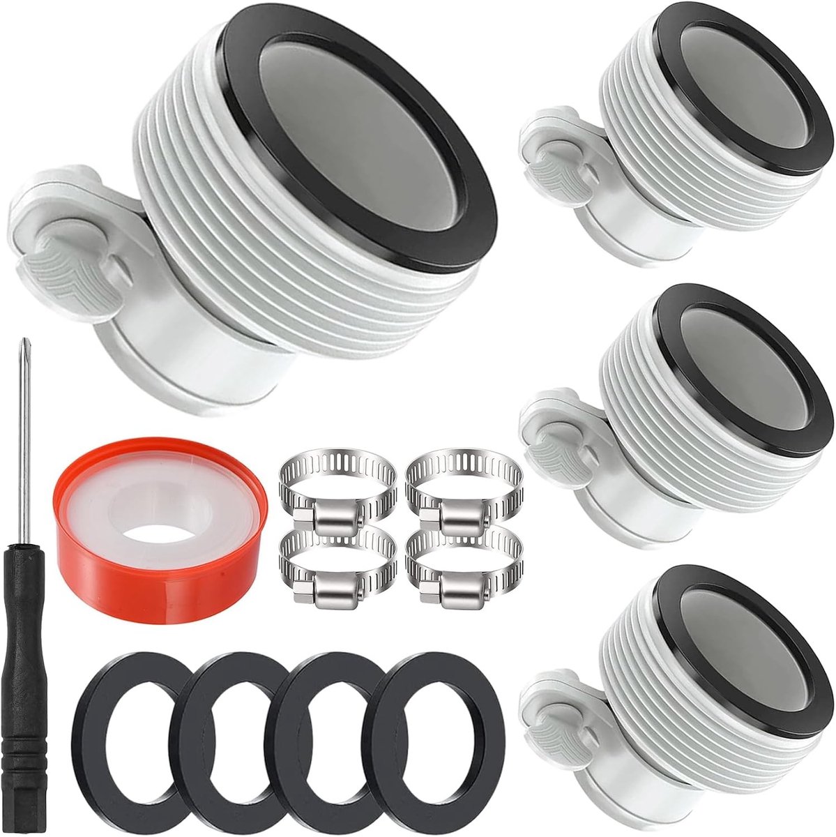 Universele zwembadslangadapter, 4 stuks, voor 38 mm slangen, met vrouwelijke draad en afdichting, geschikt voor zandfilter en zwembadpomp