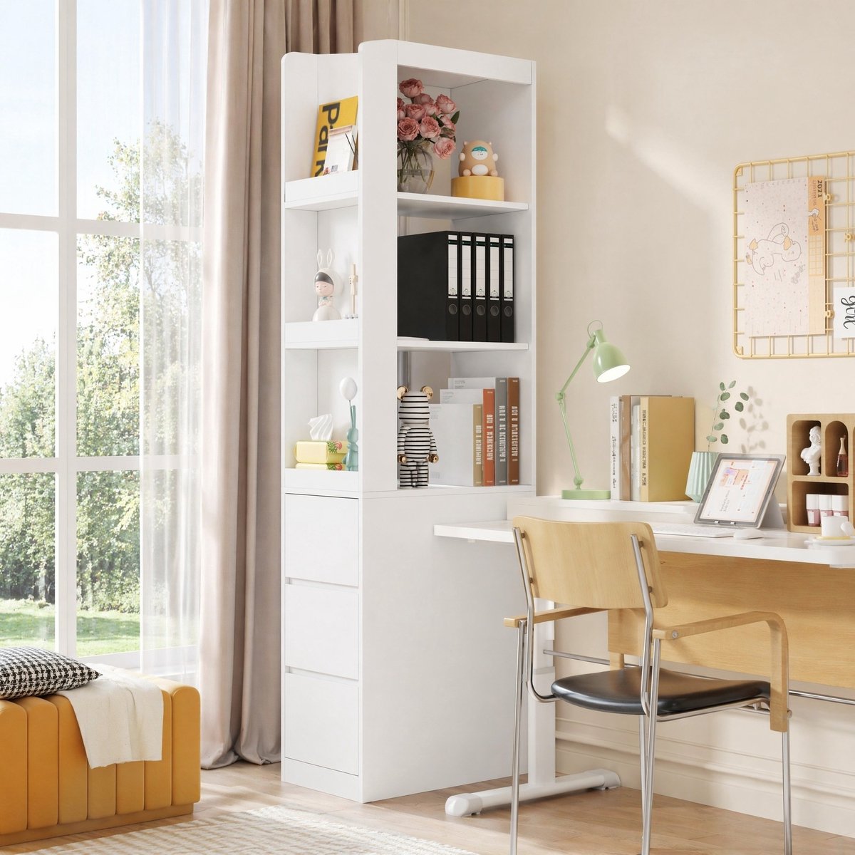 COVREO Boekenkast 60x40x200 cm wit, 3 open vakken en 3 lades