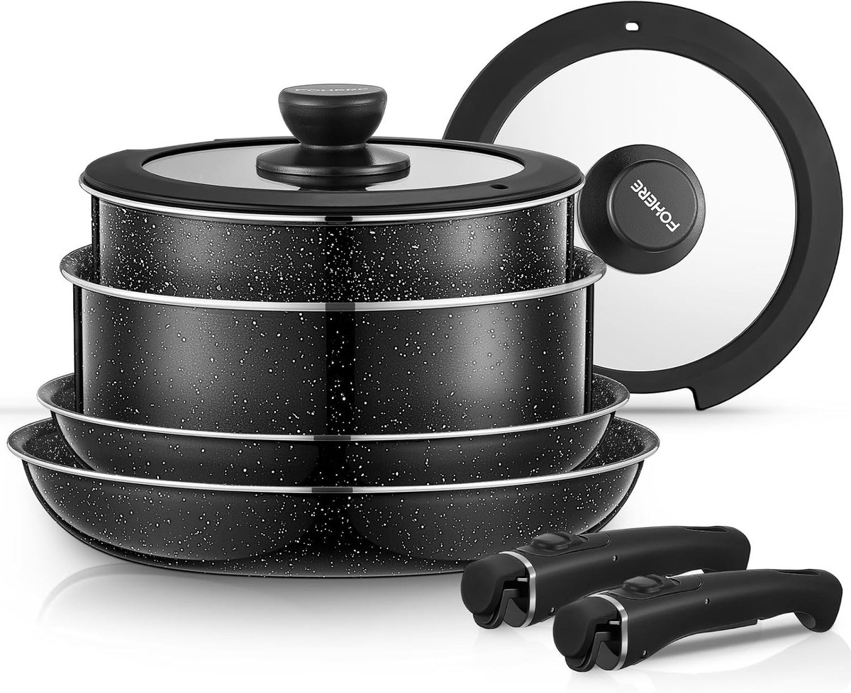 Inductie pannenset - Zilver - 8-delig - Aluminium met roestvrijstalen bodem - Voor alle warmtebronnen