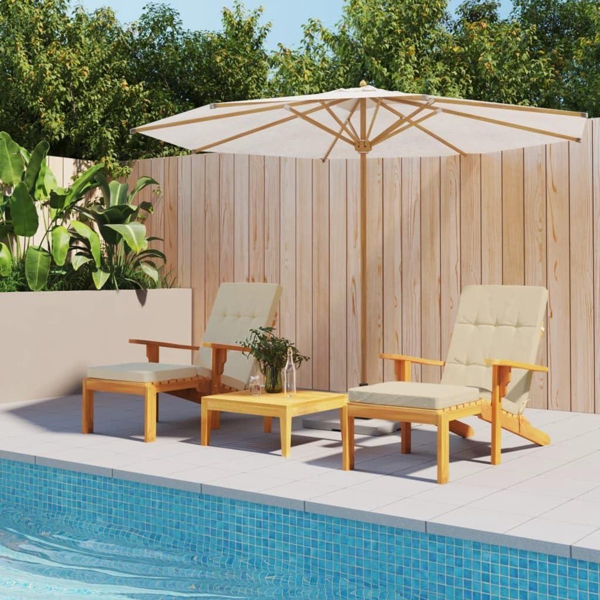 Ligstoelkussens 2 stuks - Tuinkussens Zitkussens - Buiten Zitten - Waterdicht Oxfordstof - 180 x 55 cm - Beige
