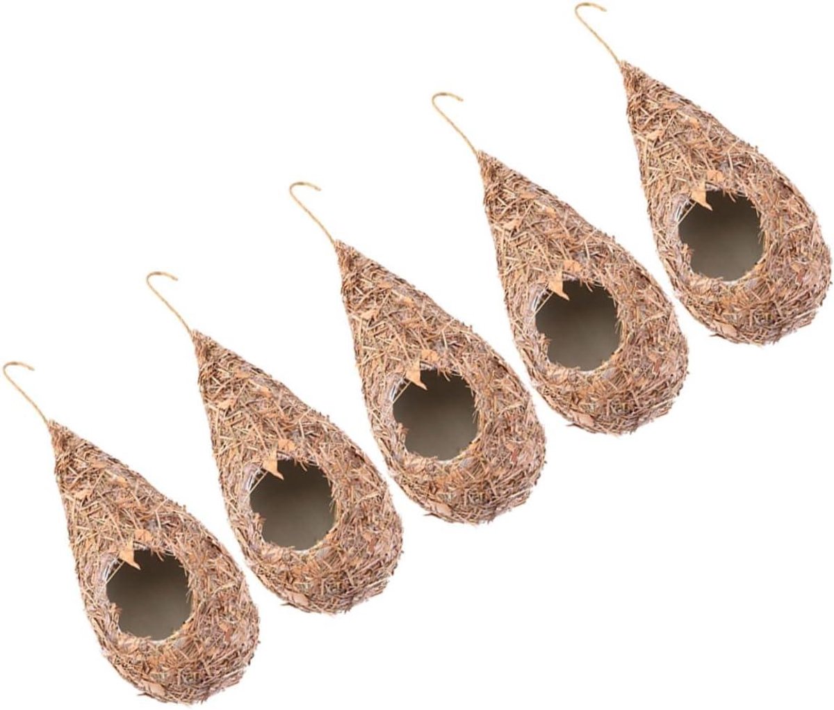 Vogelhuisjes - Vogelnest Vogelhut - Vogels Huisvesten - Handgeweven Stro - 5 stuks - Kaki