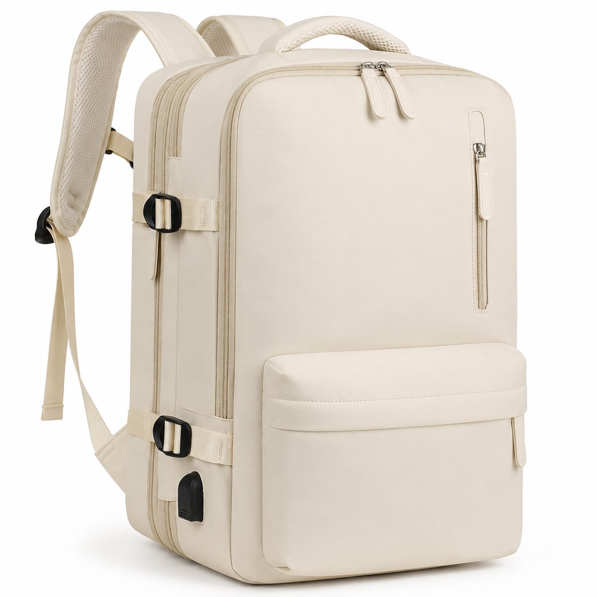 Bobypet - Rugzak dames - Laptop rugzak 17 inch - Reisrugzak dames - Waterdicht - Met USB poort - Handbagage - Voor reizen en werk - 47*29*19CM - Beige
