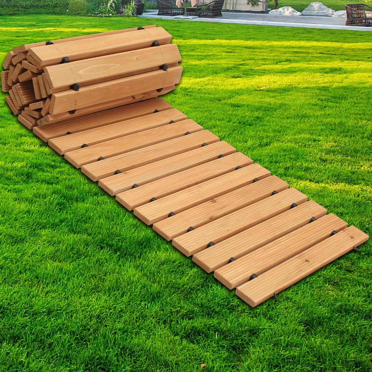 Houten Tuinpad - Buiten Loopbrug - Modder Bedekken - Weerbestendig Cederhout - 8 voet Lengte - Natuurlijk
