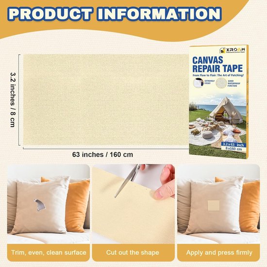 Zelfklevende stof - Reparatietape - Buitenmeubels repareren - Waterdichte canvas - 8 x 160 cm - Lichtgrijs — afbeelding 5
