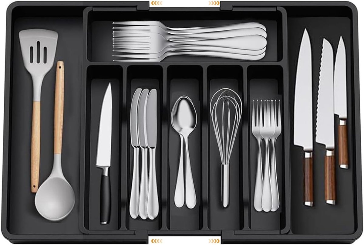 Bestekbak Lade - Keuken Organizer - Keuken Opbergen - Verstelbare Breedte - 33.5-56.5 cm - Zwart